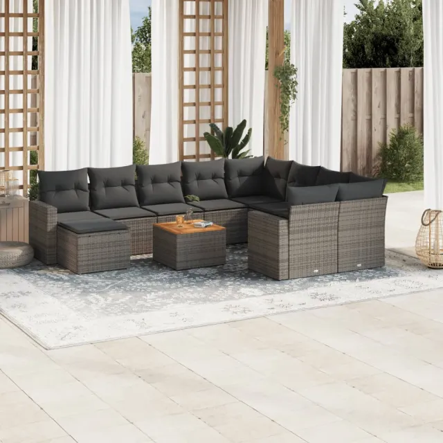 vidaXL 11-delige Loungeset met kussens poly rattan grijs