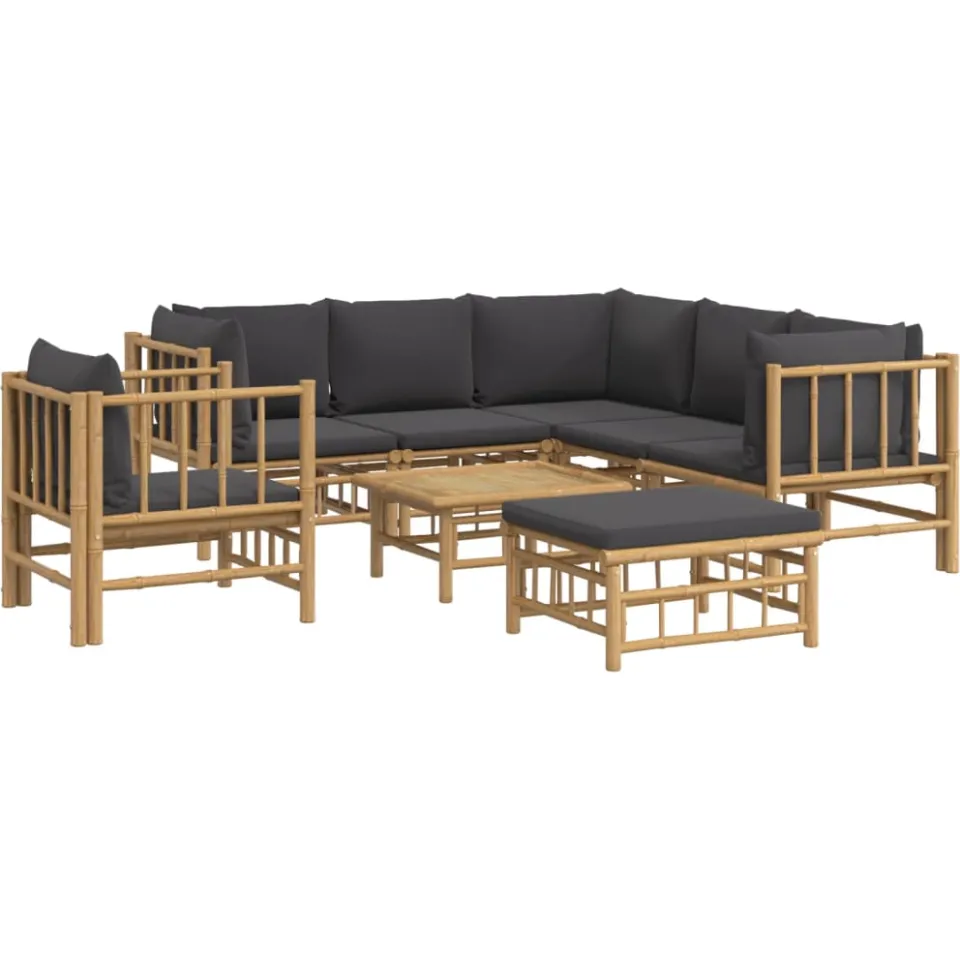 vidaXL 8-delige Loungeset met kussens bamboe donkergrijs bruin, foto 3