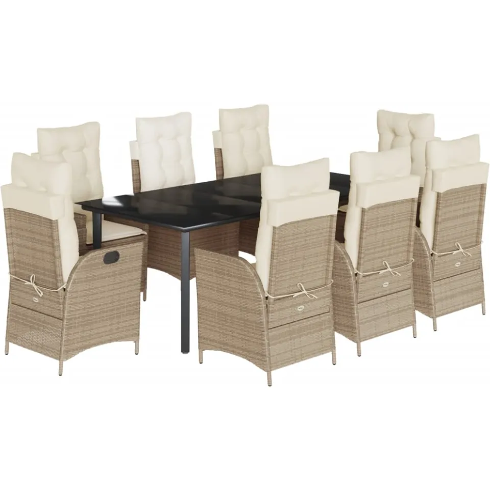 vidaXL 9-delige Tuinset met kussens poly rattan beige, foto 3