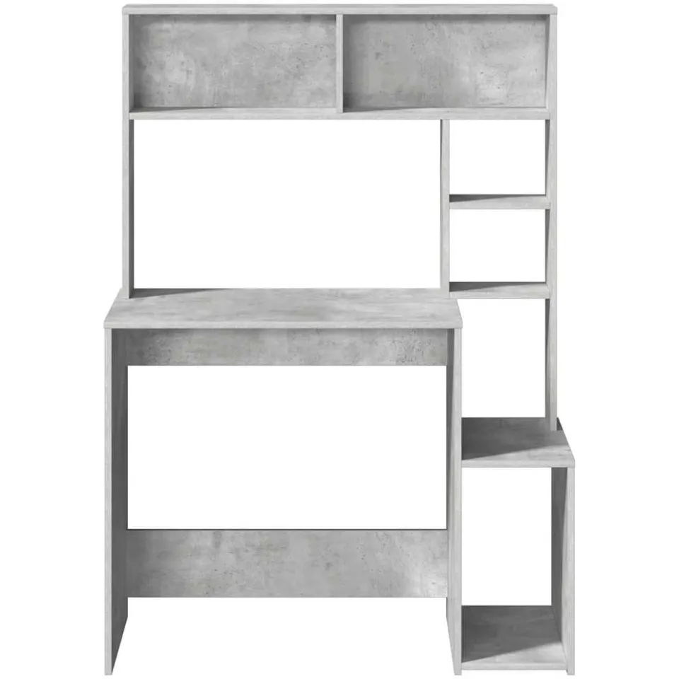 vidaXL Bureau met schappen 100x45x140 cm bewerkt hout betongrijs grijs, foto 4