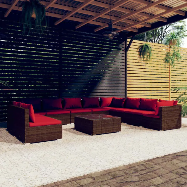 vidaXL 11-delige Loungeset met kussens poly rattan bruin, foto 2