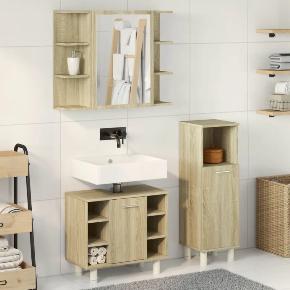 vidaXL 3-delige Badkamermeubelset bewerkt hout sonoma eikenkleurig, foto 2