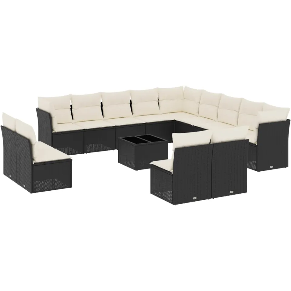 vidaXL 14-delige Loungeset met kussens poly rattan zwart, foto 3
