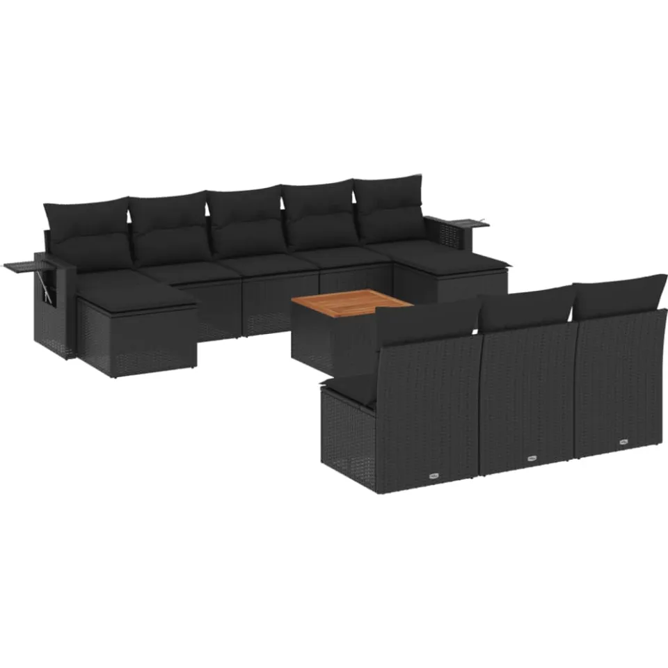 vidaXL 11-delige Loungeset met kussens poly rattan zwart, foto 3