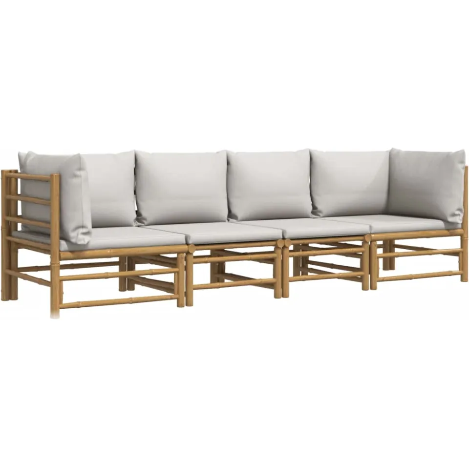 vidaXL 4-delige Loungeset met kussens bamboe lichtgrijs Bruin