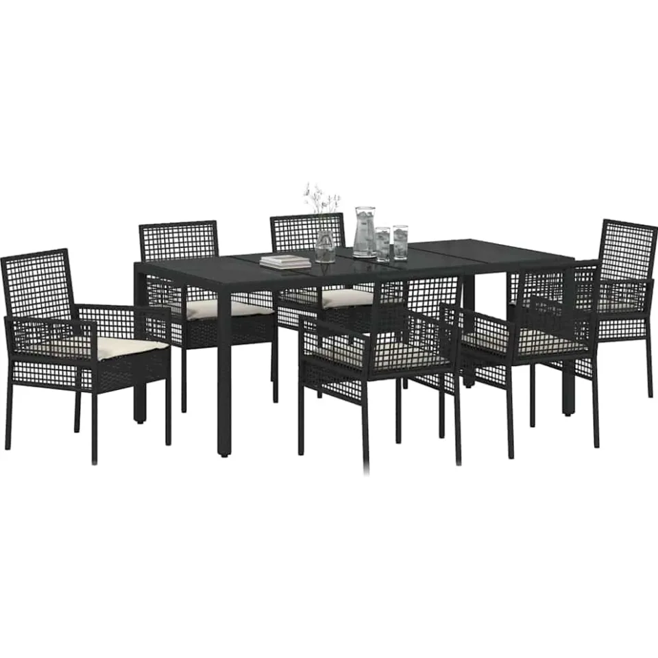 vidaXL Tuin eettafelset 7 st Zwart poly rattan