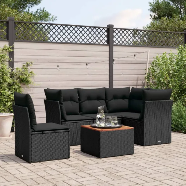 vidaXL 6-delige Loungeset met kussens poly rattan zwart, foto 2