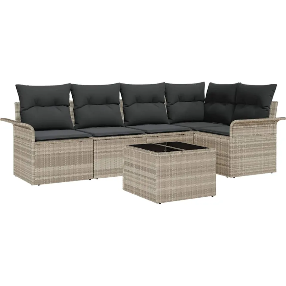 vidaXL Tuin Sofa Set 6 st Lichtgrijs poly rattan grijs, foto 4