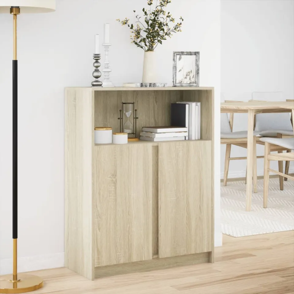 vidaXL Dressoir met LED 77x34x100 cm bewerkt hout sonoma eikenkleurig, foto 2