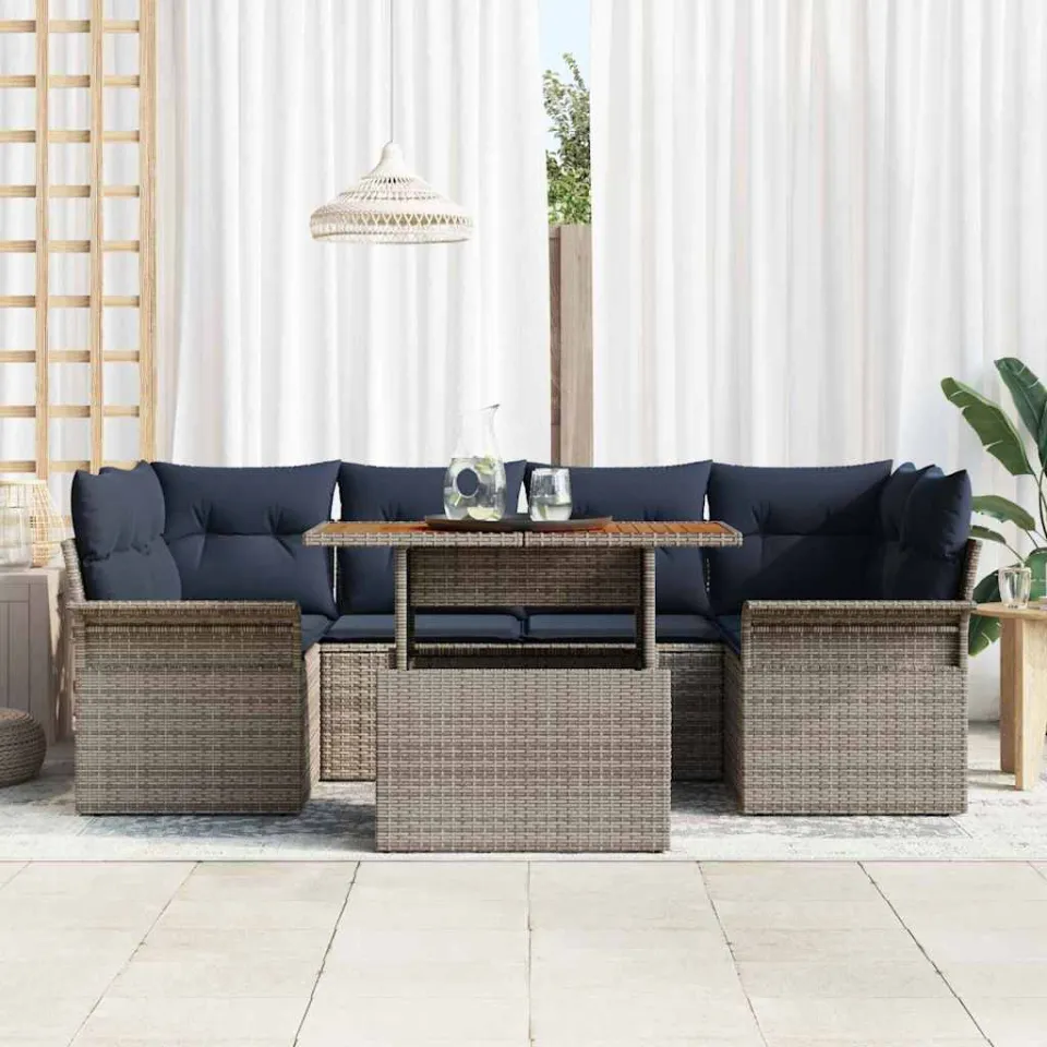 vidaXL Tuin Sofa Set 7 st Grijs Poly riet, foto 3