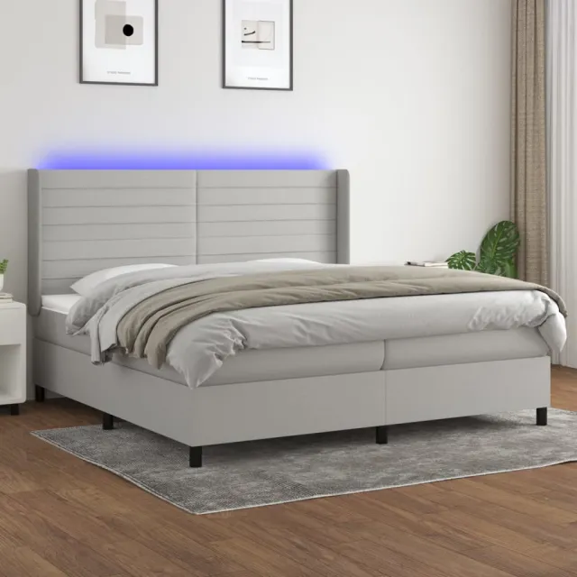 vidaXL Boxspring met matras en LED stof lichtgrijs 200x200 cm grijs
