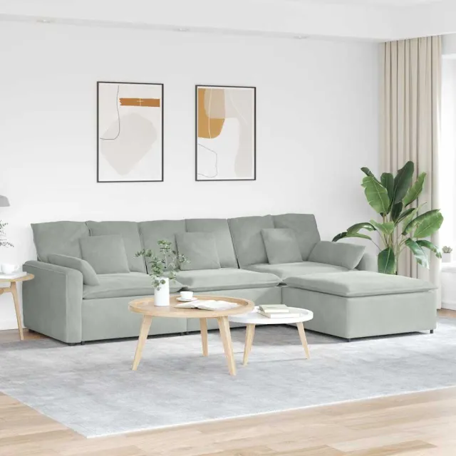 vidaXL Modulaire bank met voetenbank en kussens lichtgrijs