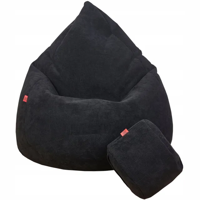 Cronen Premium Loungestoel Zitzak met Voetenbank - Zwart, Loft Stijl