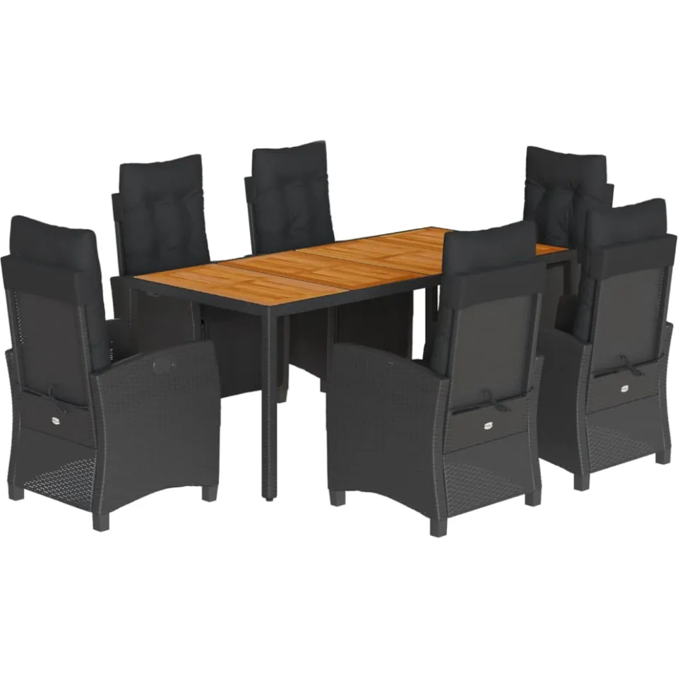 vidaXL 7-delige Tuinset met kussens poly rattan zwart, foto 3