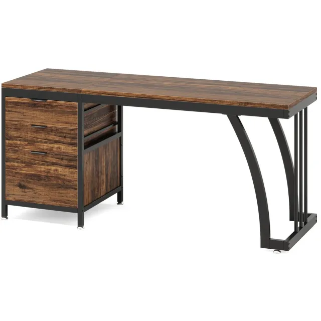 Sellino Computerbureau - Game bureau - Bureautafel - Werkstation - Omkeerbaar ladeblok - Werktafel - Spaanplaat - 150 x 50 x 75 cm Zwart/Bruin