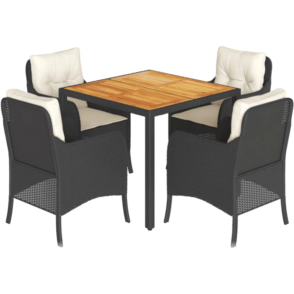 vidaXL 5-delige Tuinset met kussens poly rattan zwart, foto 3