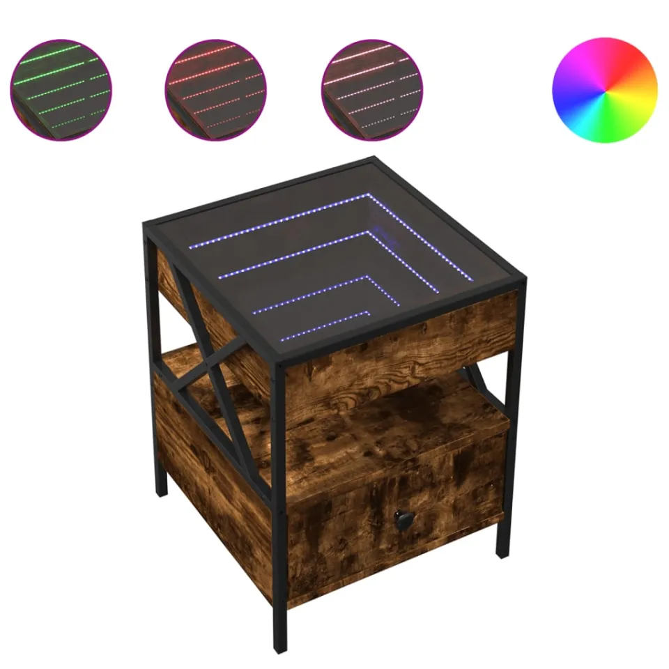 vidaXL Salontafel met Infinity LED 40x40x51 cm gerookt eikenkleurig, foto 4