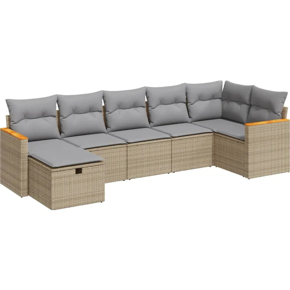 vidaXL 7-delige Loungeset met kussens poly rattan beige, foto 3