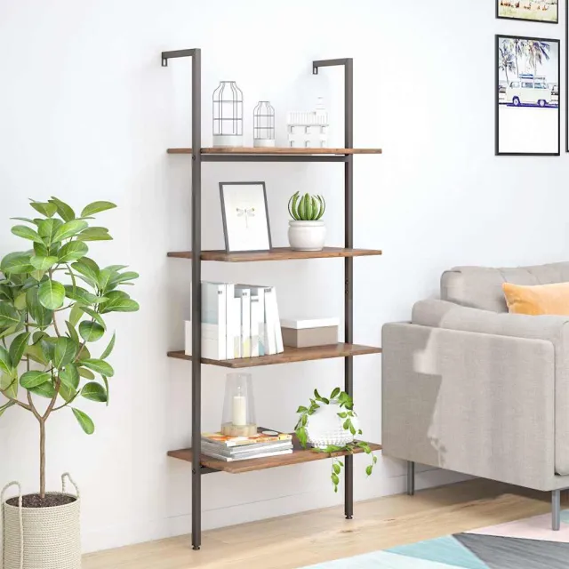 vidaXL Ladderrek met 4 schappen 64x35x152,5 cm donkerbruin en zwart, foto 2