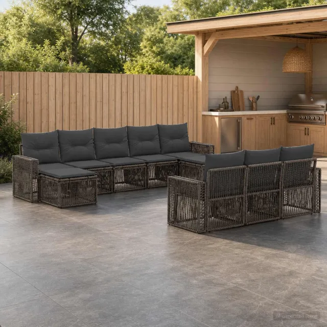 vidaXL Tuinbankenset 10 st 10-zits Grijs en Donkergrijs poly rattan, foto 2