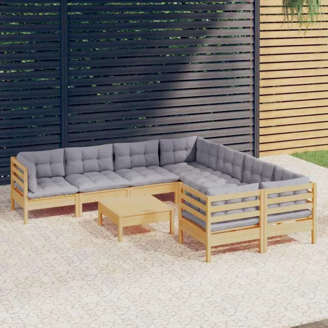 vidaXL 9-delige Loungeset met grijze kussens grenenhout grijs, foto 2
