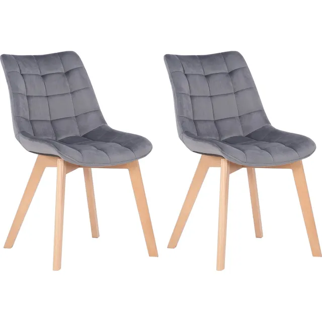 CLP Passaic Set van 2 Eetkamerstoelen - Fluweel grijs