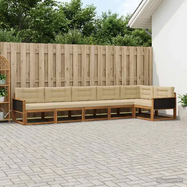 vidaXL Buiten bankenset 6 st 6-zits Natuurlijk en Beige