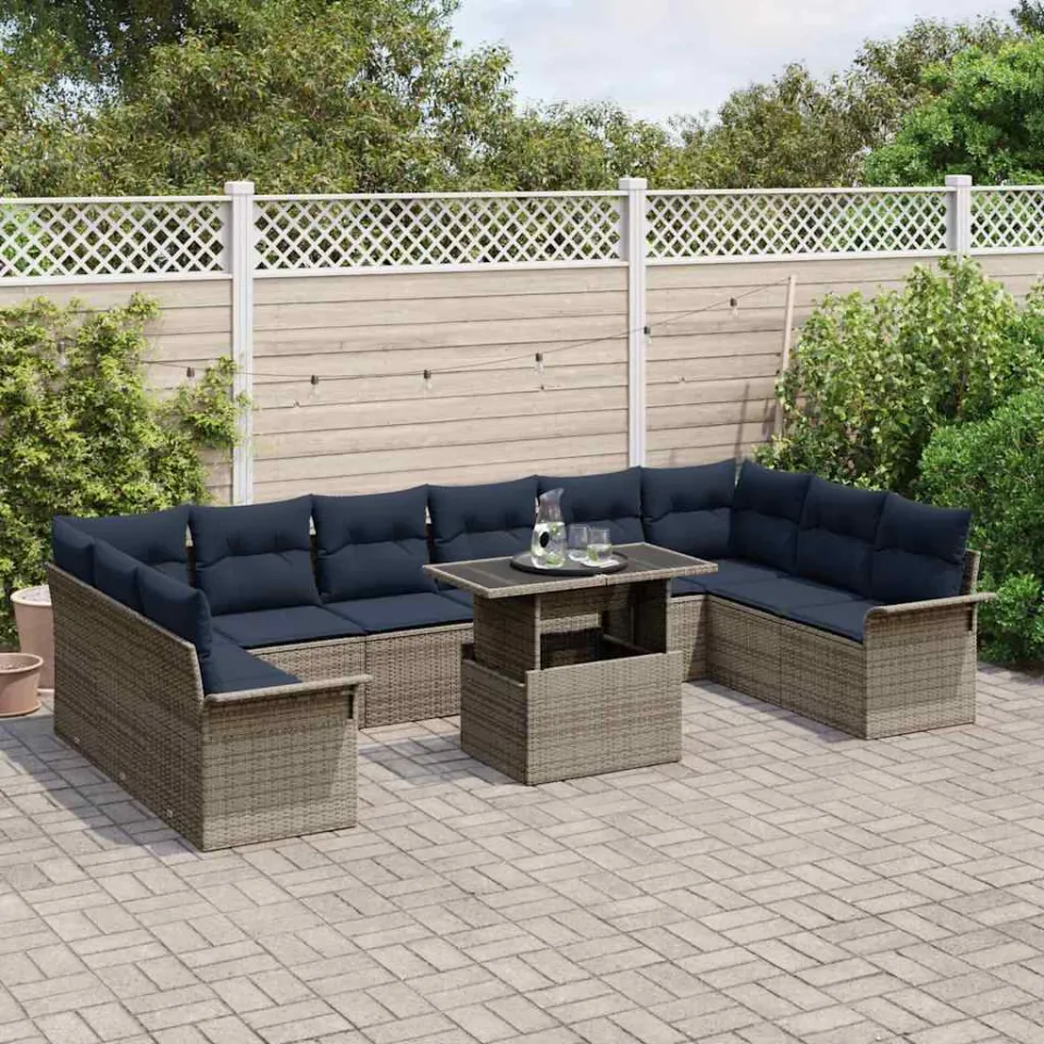 vidaXL Tuin Sofa Set 11 st Grijs Poly riet, foto 3