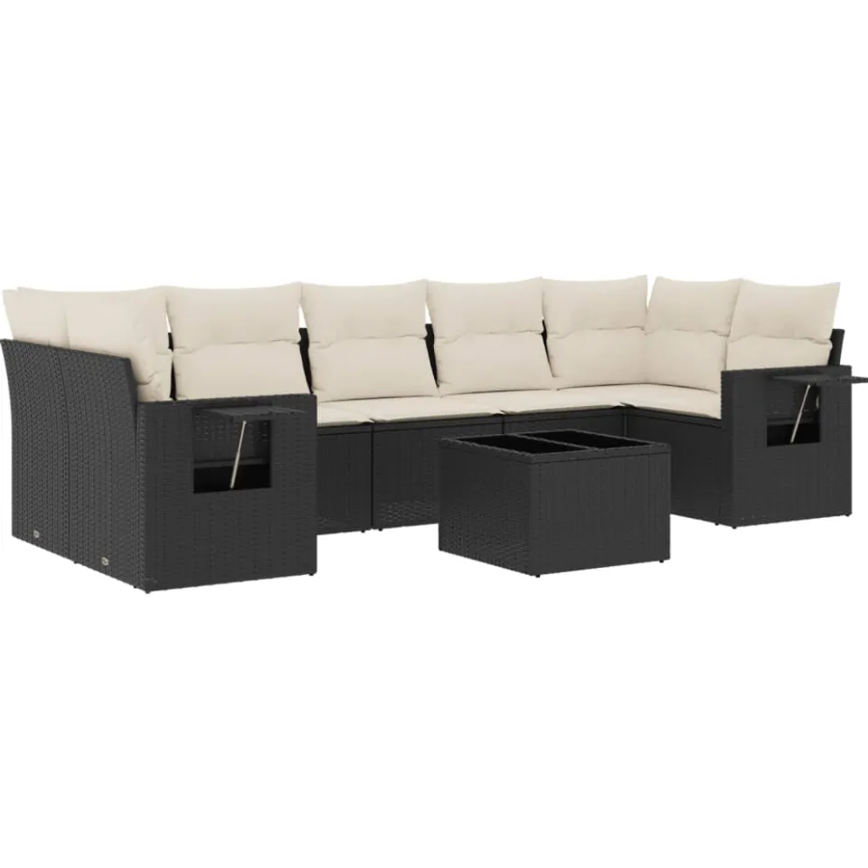 vidaXL 8-delige Loungeset met kussens poly rattan zwart, foto 3