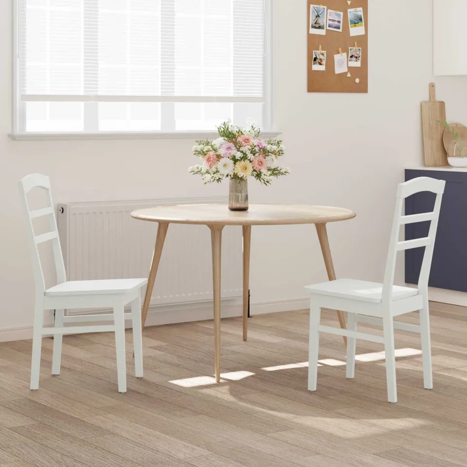 vidaXL Eetkamerstoel 2 st Massief Rubberhout Wit 36 x 45,5 x 93,5 cm, foto 3