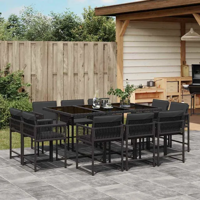 vidaXL 11-delige Tuinset met kussens poly rattan zwart