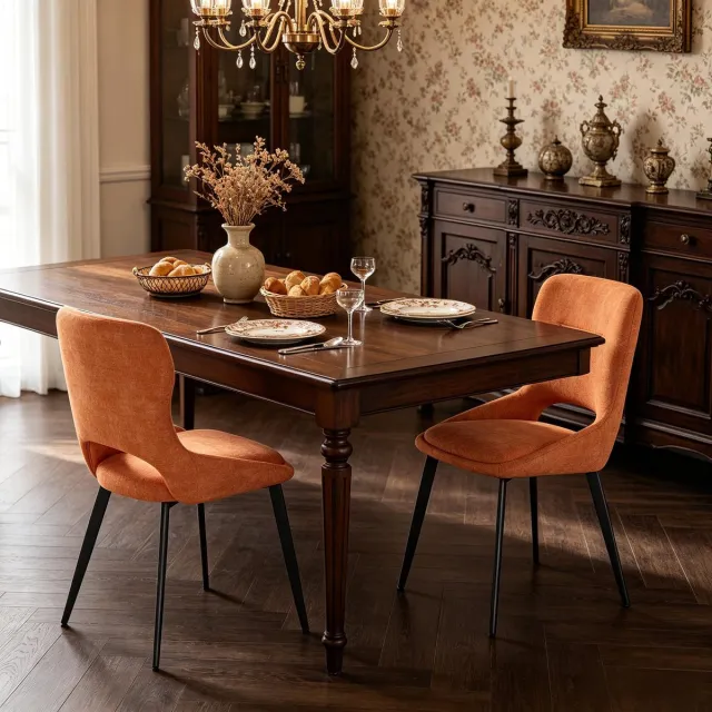 Welltin Eetkamerstoel - Set van 2 - Moderne Accentstoel - Woonkamerstoel - Gestoffeerde Stoel - Dressingstoel - Comfortabele Zitstoel - Stijlvolle Interieurstoel - Oranje