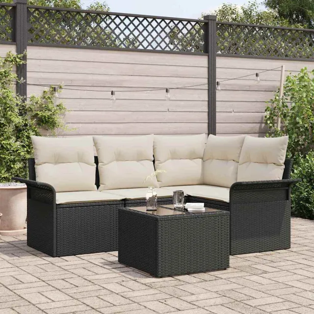 vidaXL Tuin Sofa Set 5 st Zwart poly rattan, foto 2