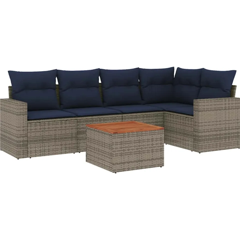 vidaXL 6-delige Loungeset met kussens poly rattan grijs, foto 3