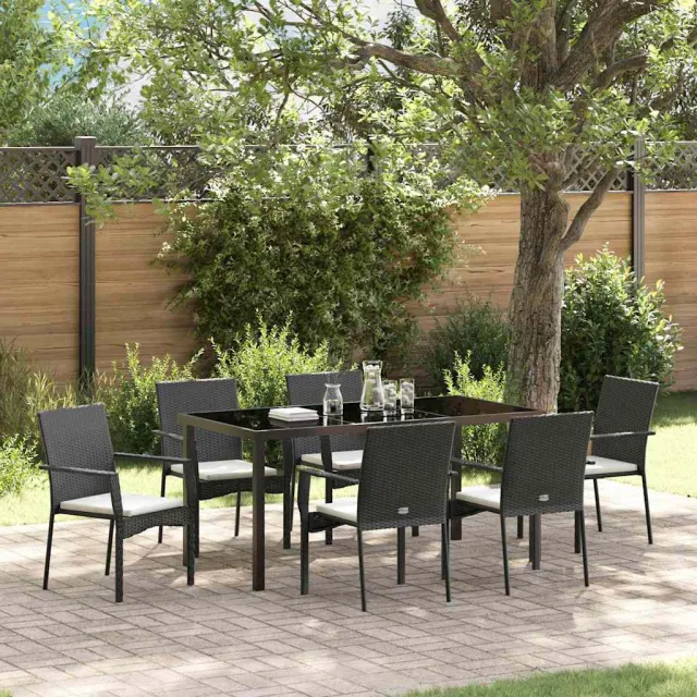 vidaXL Tuin eettafelset 7 st Zwart poly rattan