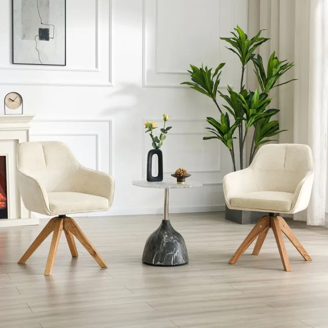 DESMIU Eetkamerstoel - Kuipstoel - Set Van 2 - 360 Graden Draaibaar Met Armleuningen En Ergonomische Rugleuning - Stof Beige