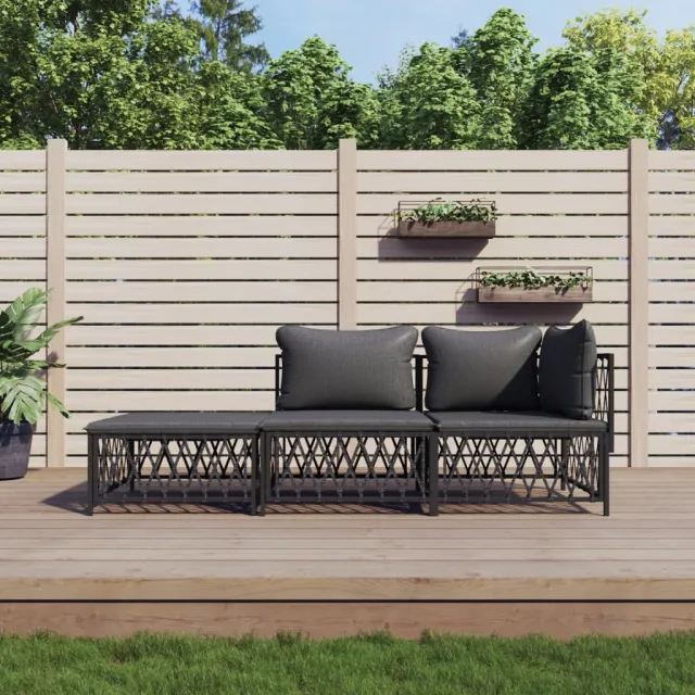 vidaXL 3-delige Loungeset met kussens staal antracietkleurig, foto 2