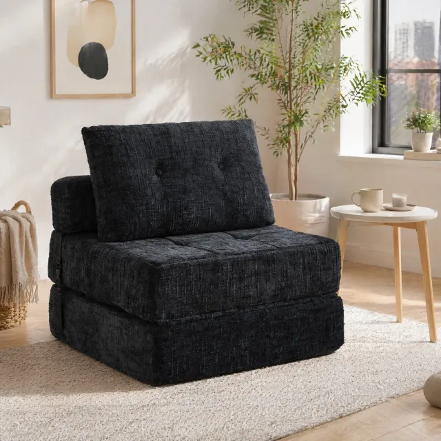 CHICFURN Slaapbank - Opvouwbaar - Met kussens - Zwart