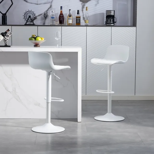 CHICFURN Barkruk - Set van 2 - Verstelbaar - Met rugleuning - Wit