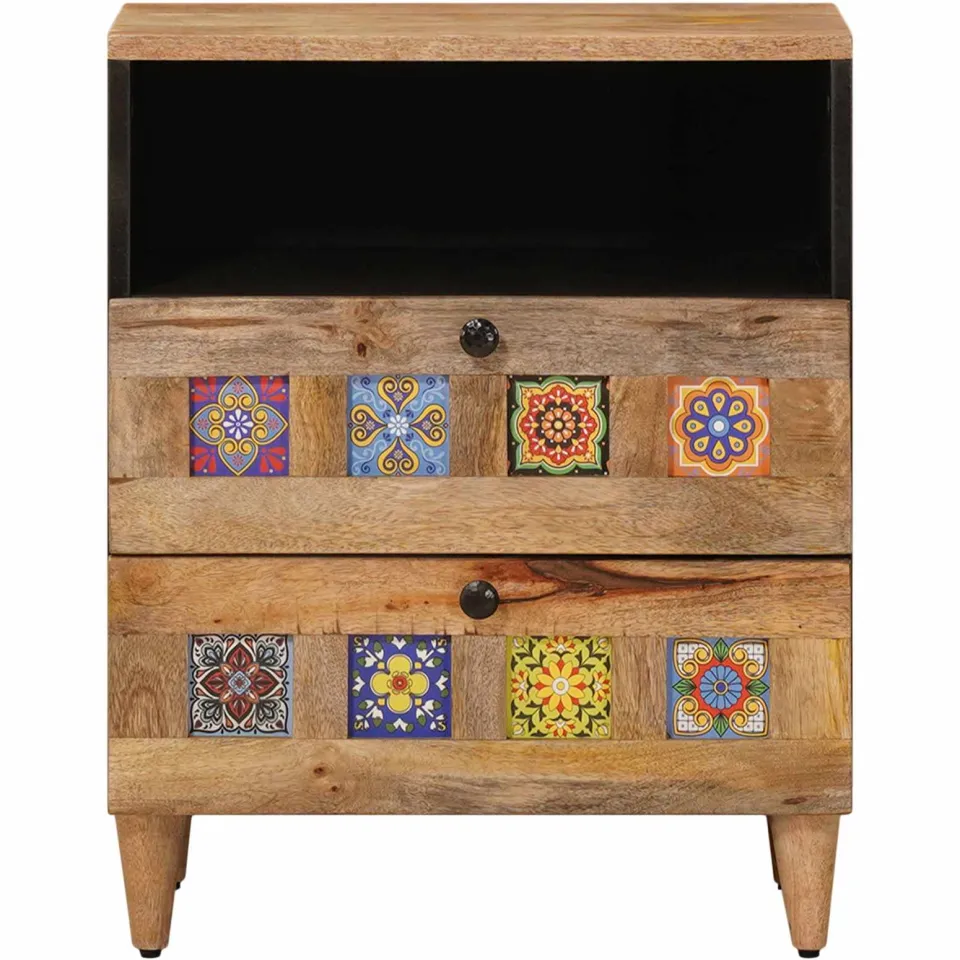 vidaXL Nachtkastje Naturel 50 x 33 x 62 cm Massief Mango Hout, foto 3