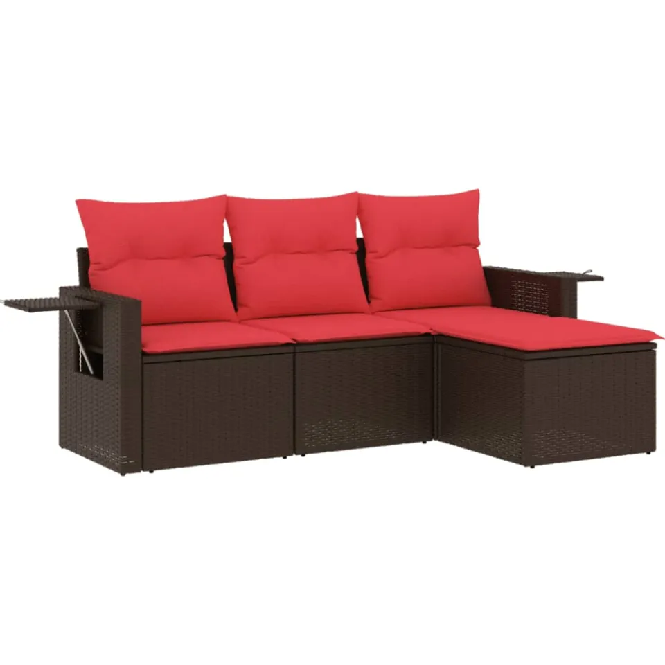 vidaXL 4-delige tuinbankset met kussens, bruin polyrotan, foto 3