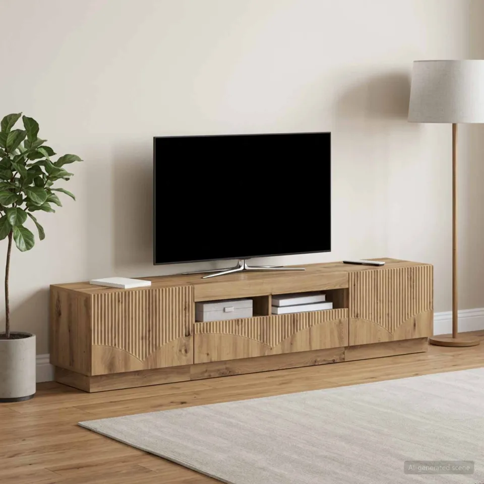 vidaXL LED tv-meubel HOORN 3 st Artisanaal eiken Bewerkt hout, foto 3