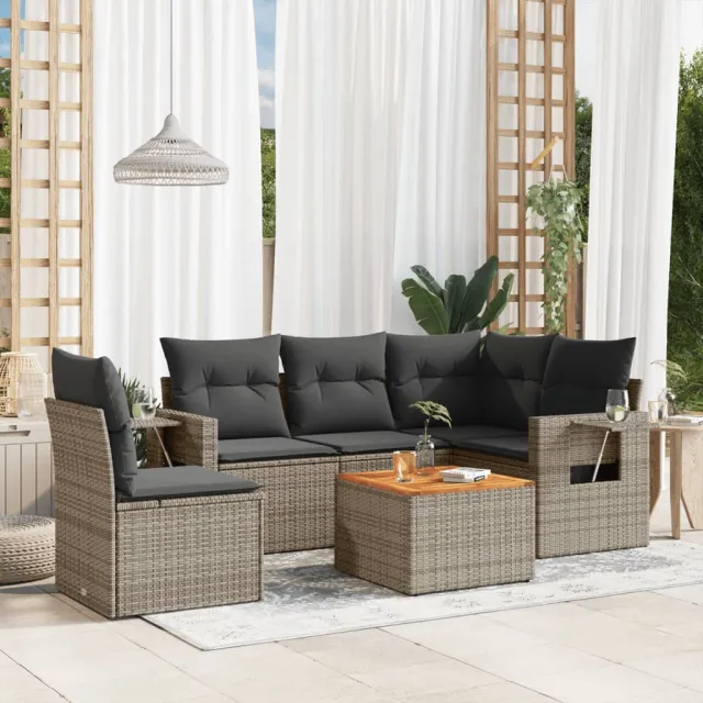 vidaXL 6-delige Loungeset met kussens poly rattan grijs, foto 2