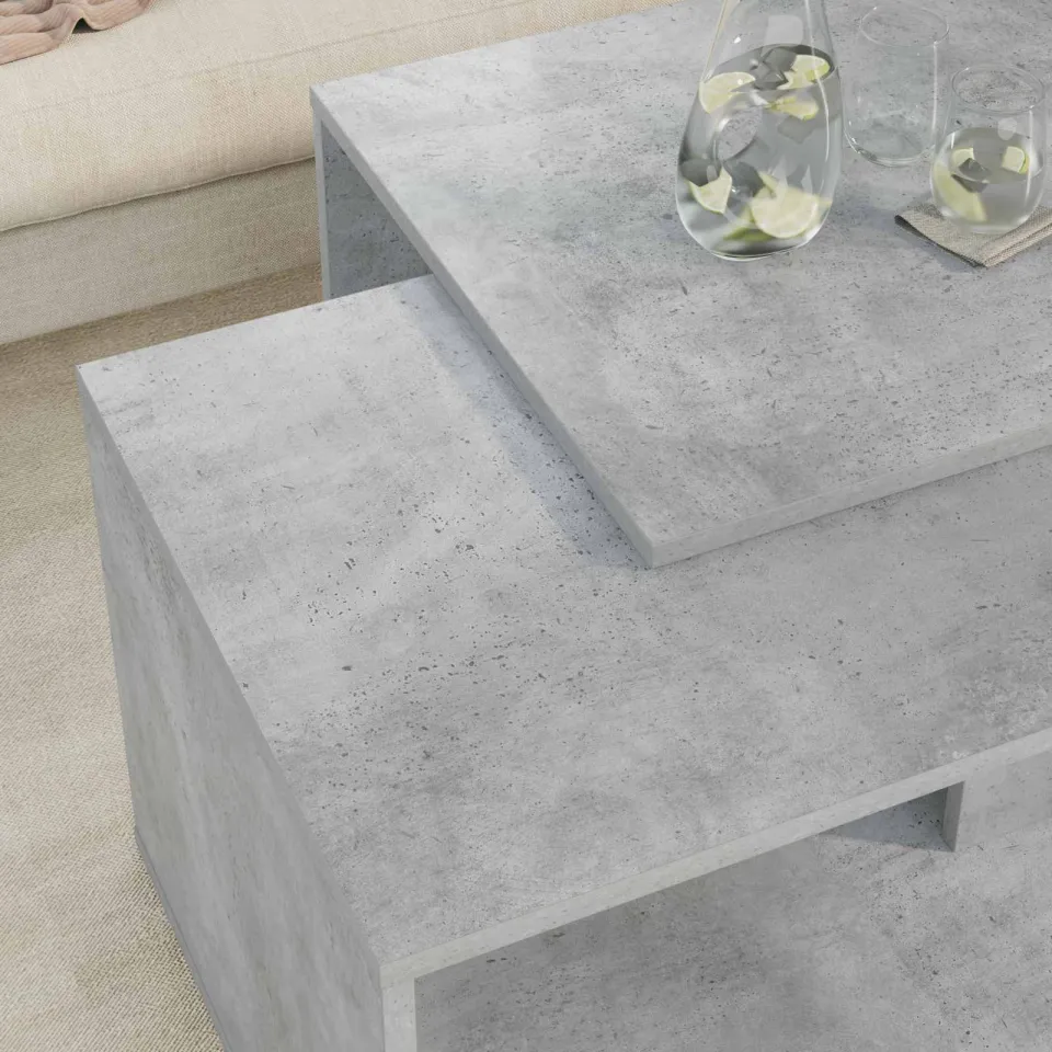 vidaXL Koffietafel Set 2 st Beton Grijs 90 x 48 x 40 cm Bewerkt hout, foto 4