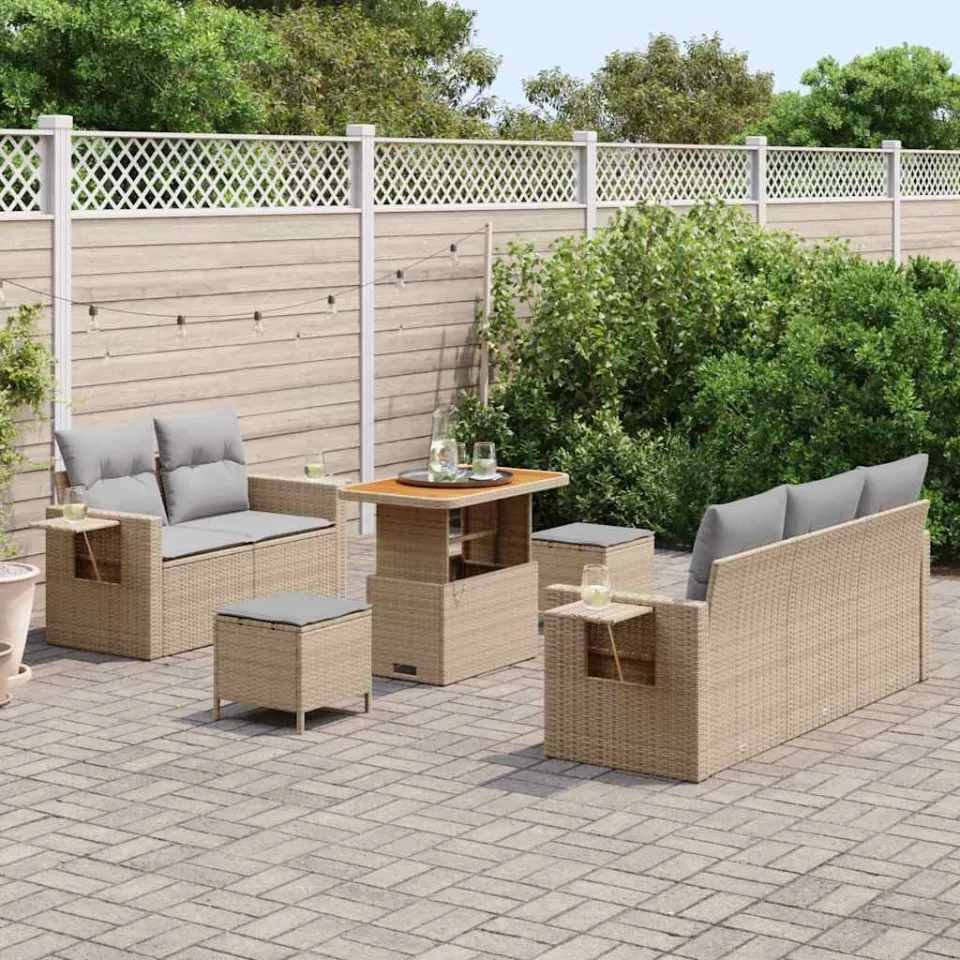 vidaXL Tuin Sofa Set 8 st Beige poly rattan, foto 3