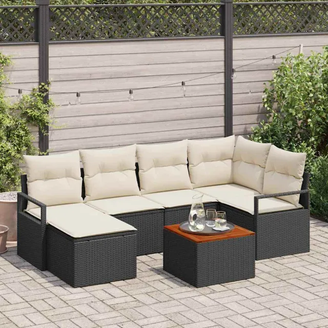 vidaXL Tuinbankenset 7 st Zwart poly rattan, foto 2