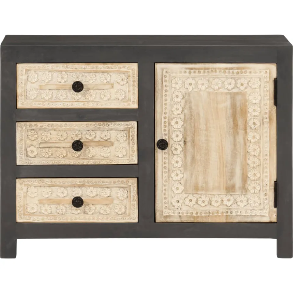 vidaXL Dressoir 75x35x55 cm massief mangohout grijs en wit, foto 2
