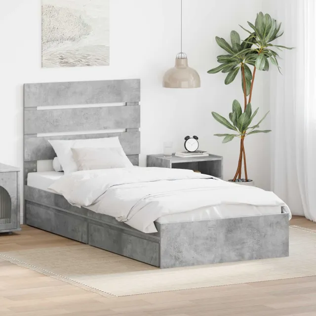 vidaXL Opslag bed met lade Beton Grijs 90 x 190 cm Bewerkt hout