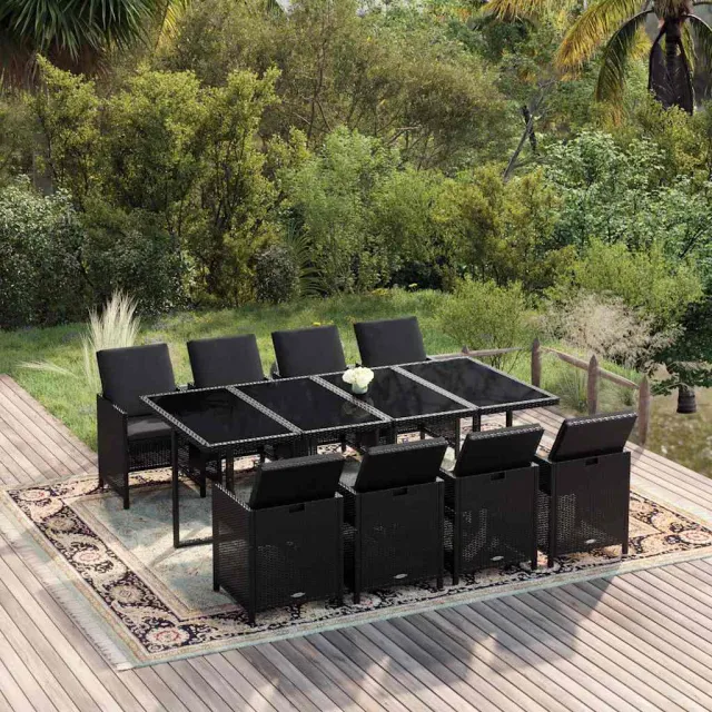 vidaXL 9-delige Tuinset met kussens poly rattan zwart, foto 2