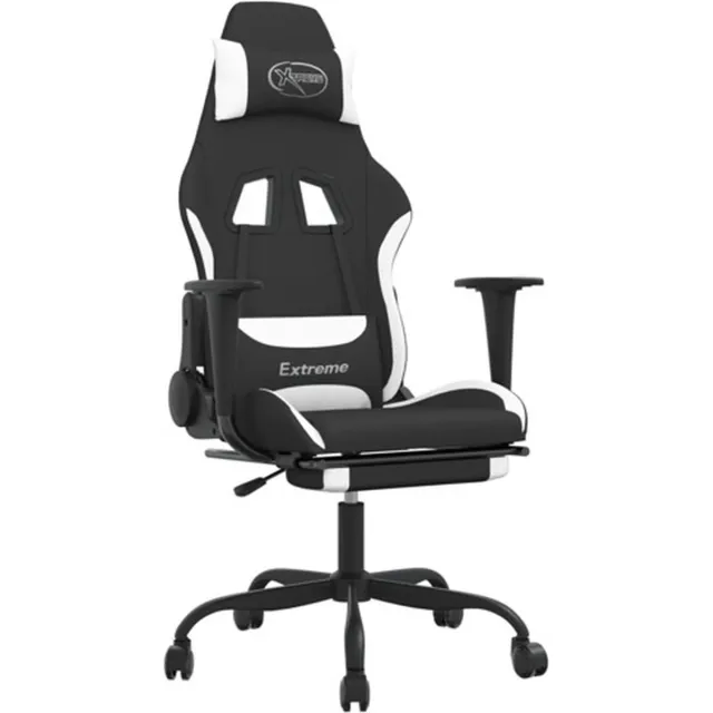 vidaXL Massage - gamestoel - met - voetensteun - stof - zwart - en - wit zwart en wit